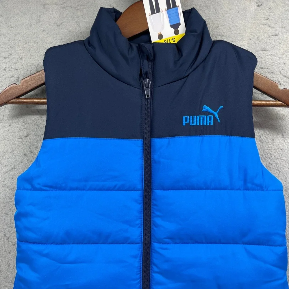 Puma Puffer Vest Kids S 7/8 Blue Navy Quilted Full Zip Sporty Outdoor Gorpcore